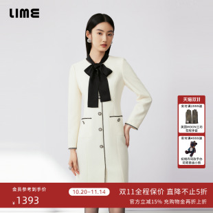 LIME莱茵时尚 重工收腰设计感裙子 黑白撞色小香风连衣裙2024秋新款