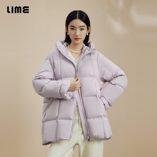 拉链优雅简约宽松鹅绒服 LIME莱茵龟背连帽设计感羽绒服24秋冬新款