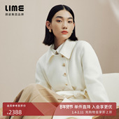 LIME莱茵西装 领赫本风双面呢长大衣白色秋冬新款 收腰羊毛外套