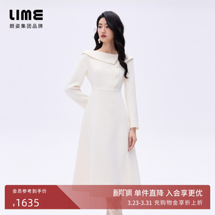 朗姿 LIME莱茵小香风不对称一字翻领连衣裙A字裙滴油扣饰26春新款