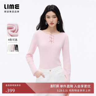 26年春新款 朗姿 正肩长袖 浪漫蝴蝶结镂空羊毛针织衫 LIME莱茵法式