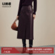 LIME莱茵蛋白皮半裙酒红色秋冬新款 直筒H型优雅显瘦开衩设计感