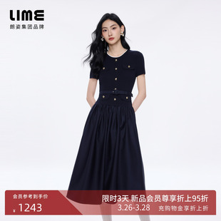新款 朗姿 LIME莱茵圆领收腰腰带针织连衣裙气质优雅2026年夏季