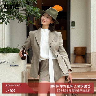 高腰摩登女裤 朗姿集团LIME莱茵英伦复古风羊毛花呢短裤 25秋新款