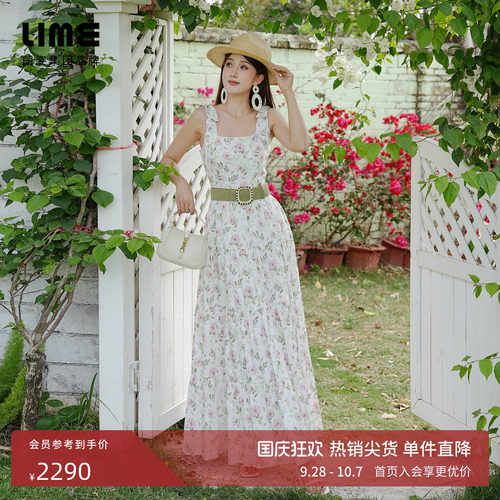 【莱茵高端系列】liberty棉印花碎花方领连衣裙长裙2026年夏新款