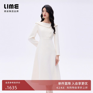朗姿 LIME莱茵小香风不对称一字翻领连衣裙A字裙滴油扣饰26春新款