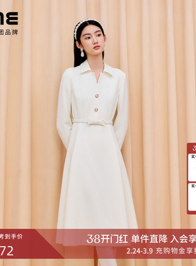 朗姿集团LIME莱茵翻领复古收腰小香风连衣裙高级感长裙25秋冬新款