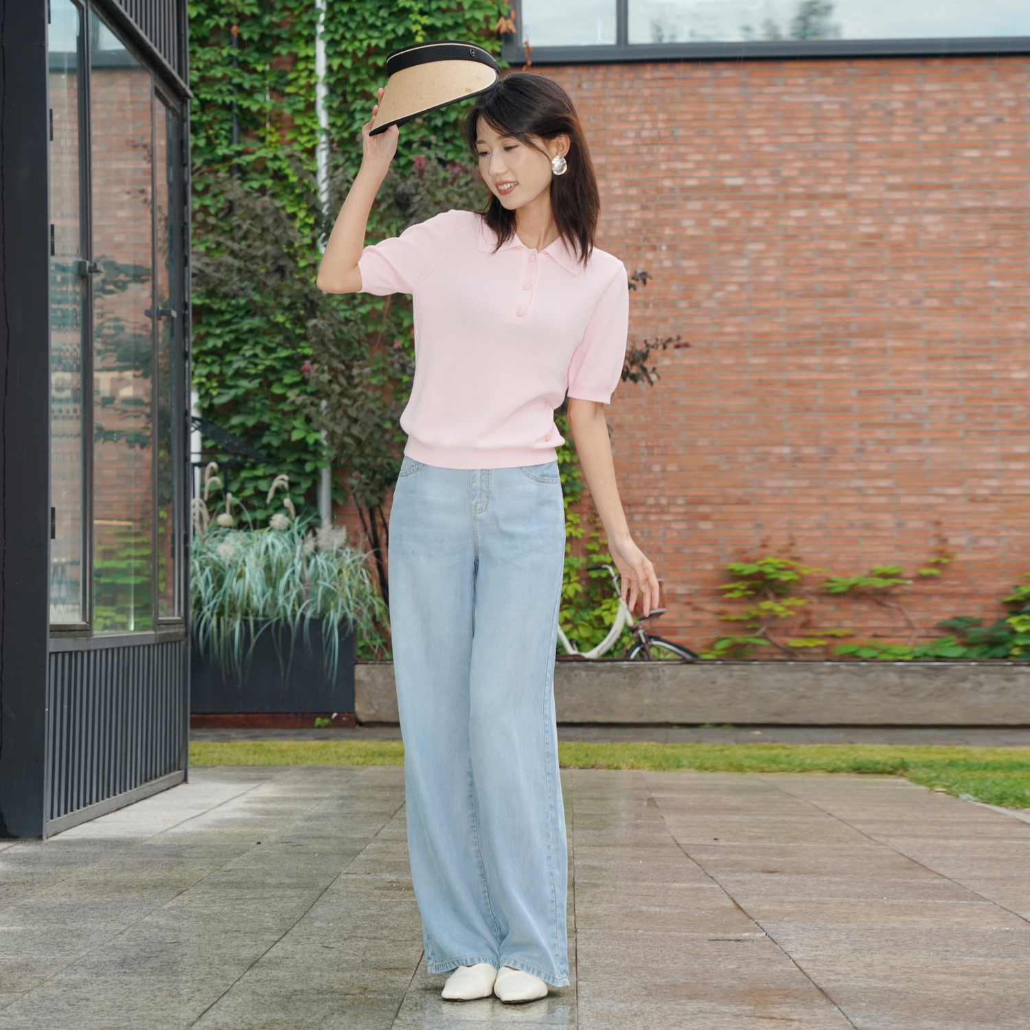 LIME莱茵高腰直筒牛仔裤