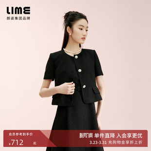 25夏 收腰连衣裙黑色套装 朗姿集团LIME莱茵优雅气质短袖 夹克无袖