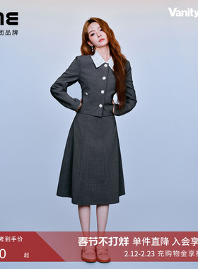 【明星同款】朗姿/LIME莱茵短外套上衣蕾丝轻奢翻领套装长裙新款