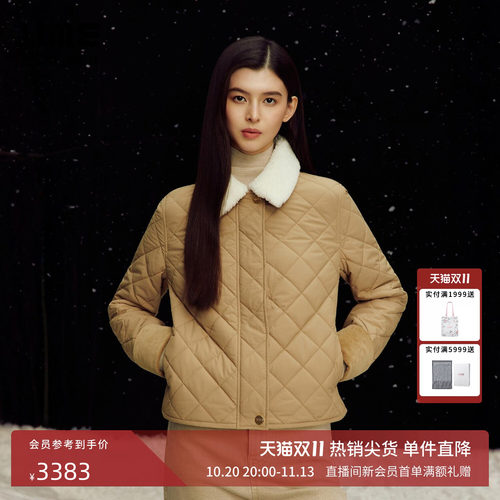 【商场同款】朗姿LIME莱茵通勤菱格毛领保暖棉服外套2026冬新款