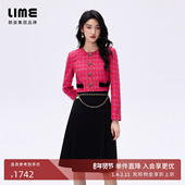 纱收腰伞摆圆领连衣裙26春新款 朗姿 LIME莱茵小香风羊毛格纹花式