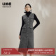 LIME莱茵英伦风无袖 收腰连衣裙深灰色冬百搭马甲裙V领优雅长裙