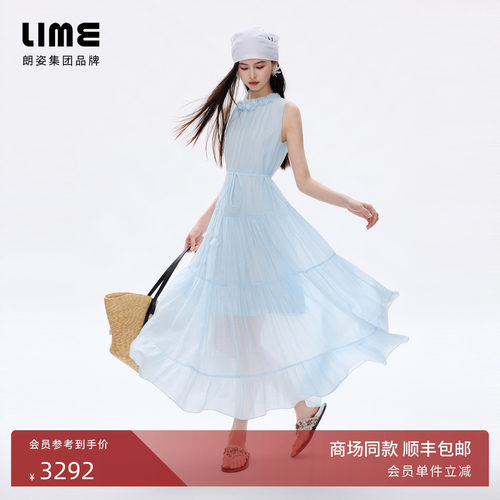 【商场同款】LIME莱茵顺纡褶皱肌理立体花饰无袖连衣裙2026夏新款