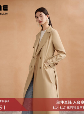 朗姿集团LIME莱茵风衣气质简约复古西服领桑蚕丝英伦风格25秋新款