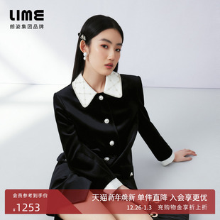 直筒版 千金风衣2024秋新款 LIME莱茵法式 型珍珠扣优雅外套 丝绒