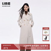 朗姿 双排扣收腰长外套 LIME莱茵气质简约翻领收腰风衣26春新款