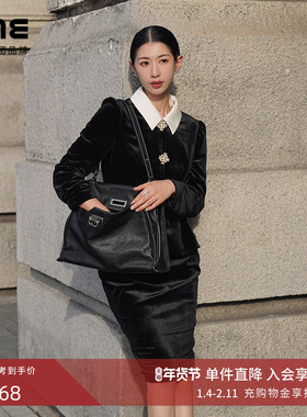 朗姿集团LIME莱茵丝绒假两件连衣裙夜幕黑色收腰显瘦复古25秋新款