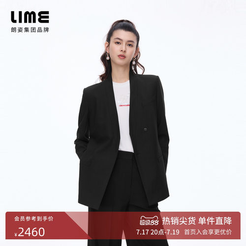 朗姿/LIME莱茵黑色V领西装商务通勤收腰外套冬新款商场同款