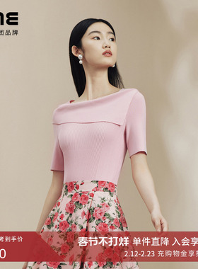 LIME莱茵一字领针织套头衫淡粉色秋新款不规则高级感轻熟上衣