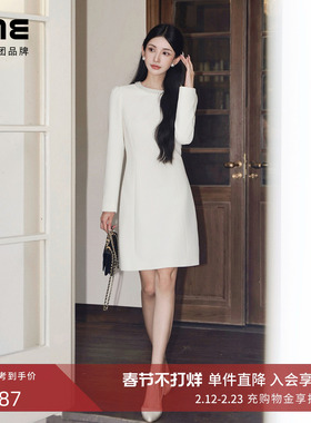 朗姿集团LIME莱茵钉珠圆领小香风收腰高级感法式连衣裙25冬新款