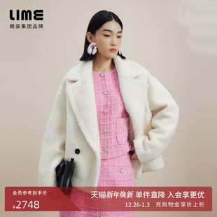 LIME莱茵摩登大翻领羊剪绒短大衣秋冬新款 保暖外套 羊毛宽松时尚