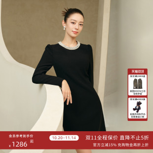 LIME莱茵赫本风法式 朗姿 轻奢珍珠圆领小香风连衣裙 吉娜同款