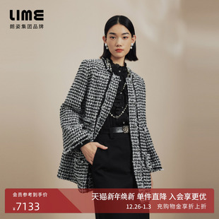 LIME莱茵高定法式 优雅小香风粗花呢中长大衣冬宽松直筒H型外套