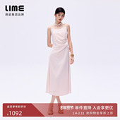 型优雅晚宴26年春新款 朗姿 LIME莱茵V领褶皱设计吊带连衣裙修身