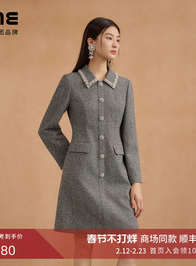 朗姿集团LIME莱茵连衣裙深灰色复古优雅舒适浪漫经典简约25秋新款