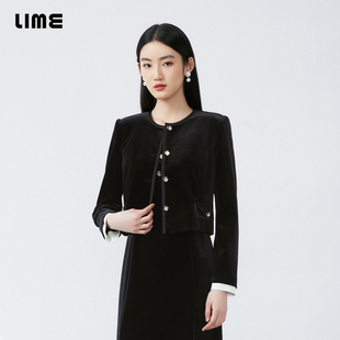 通勤优雅夹克 丝绒 LIME莱茵典雅简约短截上衣黑色2024秋新款