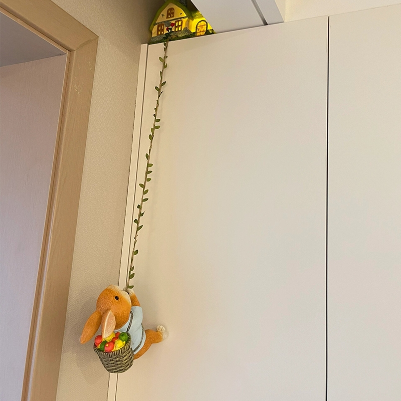 可爱爬藤小兔子挂件家里装饰品摆件攀登小动物背景墙壁挂盆景造景