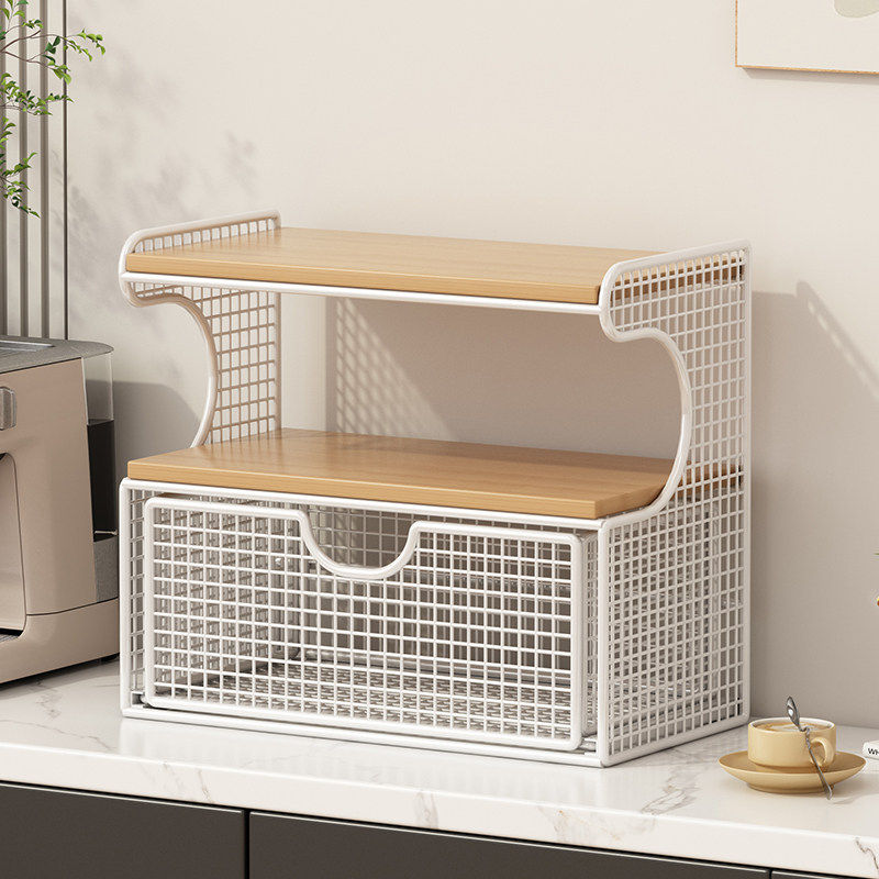 桌面置物架水杯架子茶包收纳盒厨房餐桌可抽拉多层台面桌上放置柜