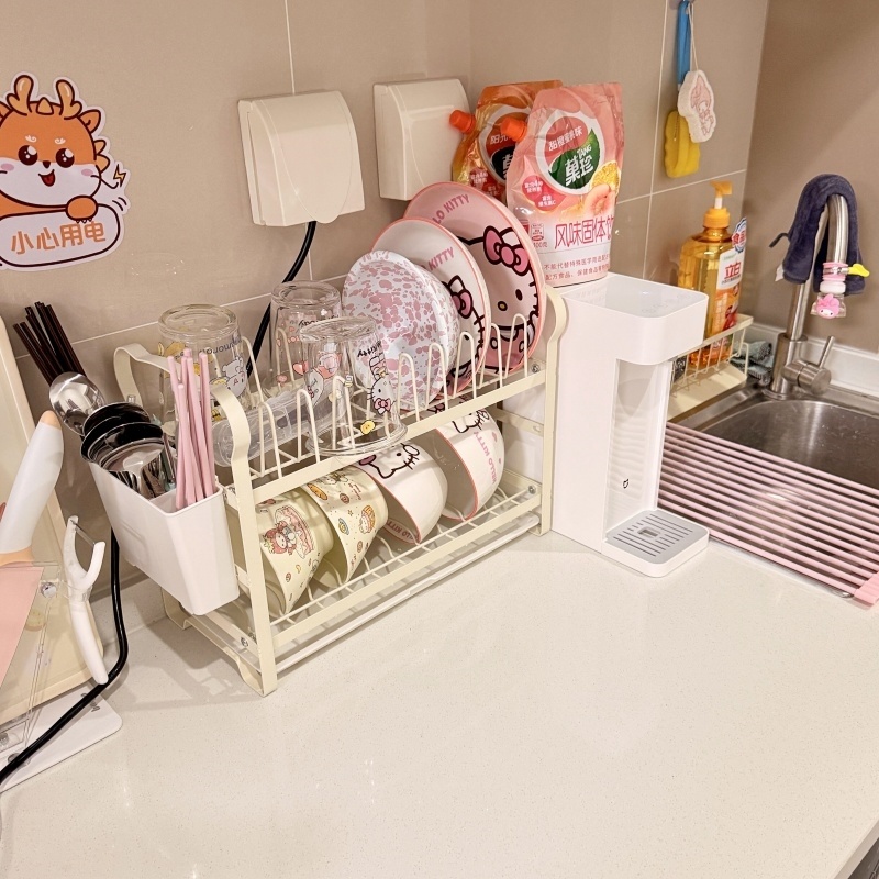 厨房碗碟收纳架双层碗筷沥水收纳置物架多功能桌面碗盘收纳置物架