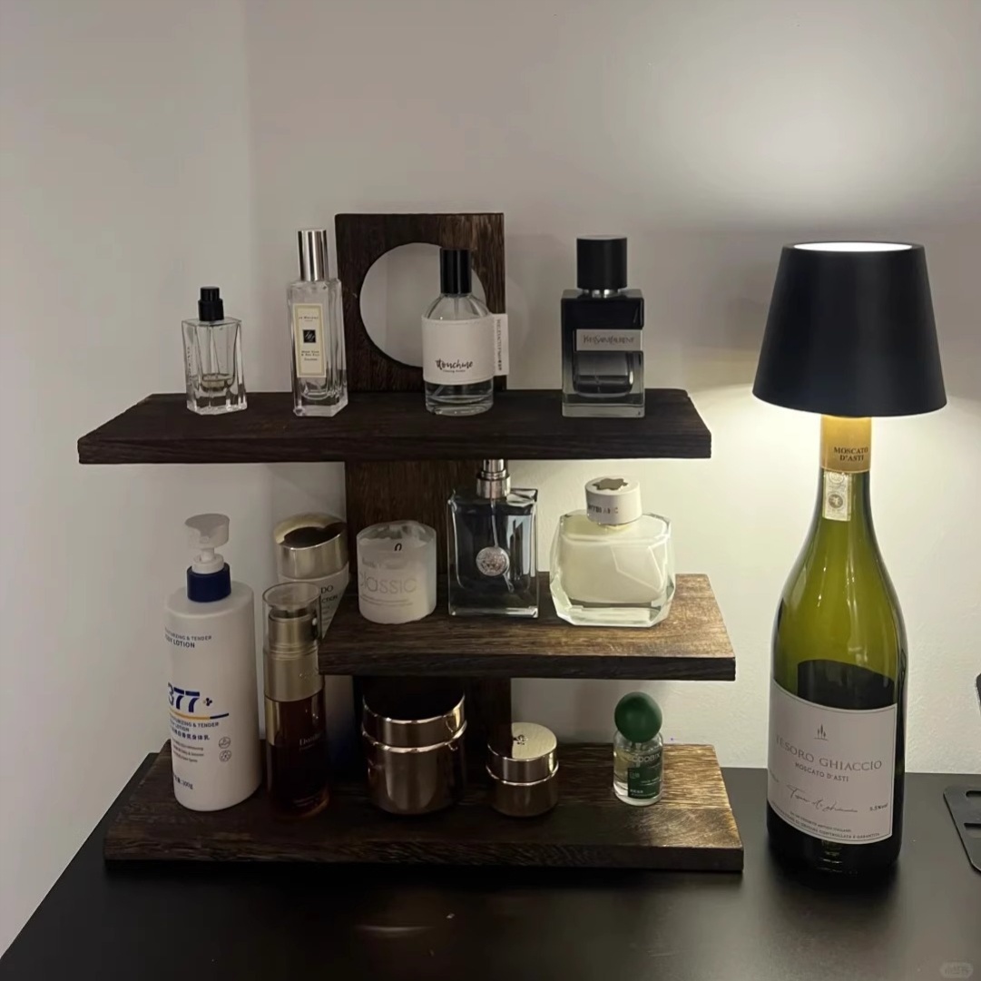 中古架香水展示架桌面化妆品收纳架置物架多层香薰实木收纳架杯架