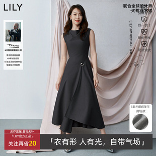 女装 LILY夏新款 斜裁一字肩荡领连衣裙125230C7028 天裁连衣裙