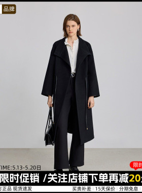 LILY/丽丽冬新款女装复古抽绳收腰通勤毛呢大衣外套125429FN945
