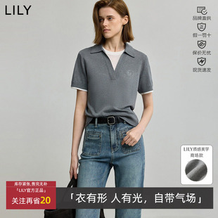 针织衫 LILY 复古假两件POLO领休闲短袖 女装 125320TK745 丽丽春秋款