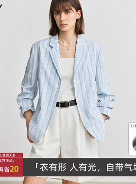LILY丽丽春新款女装条纹宽松休闲轻薄百搭西装外套125159C2926