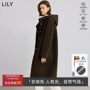 100%羊毛LILY冬新款 牛角扣双面呢毛呢大衣外套125429FN943 女装