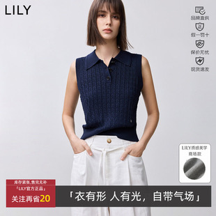 针织衫 复古POLO领休闲百搭无袖 125160TK707 女装 LILY春夏新款