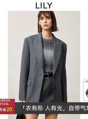 LILY丽丽春新款女装绵羊毛混纺微宽肩通勤西装外套女125120C2518