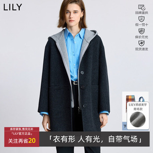 毛呢外套125409FN950 假两件可拆卸卫衣连帽宽松开衫 LILY冬款 女装