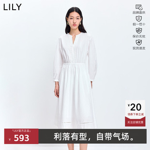 LILY2026春新款女装拼接收腰休闲气质通勤长袖连衣裙126149C7926