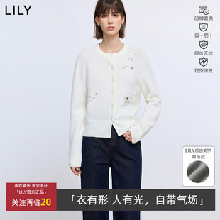 外套125440TC407 羊驼毛羊毛混纺圆领灰色开衫 LILY丽丽冬新款 女装
