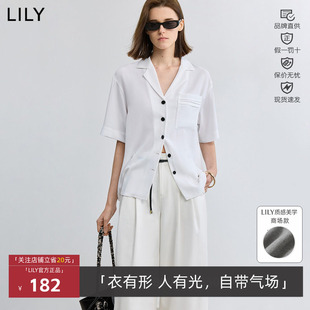 LILY夏款女简约落肩宽松休闲西装领百搭职业衬衫外套125219C4906