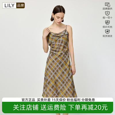 LILY连衣裙女2026夏新款混纺复古收腰通勤吊带裙女126219C7626