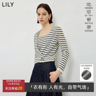 LILY2026夏新款 女126239TC917 含亚麻假两件条纹宽松休闲针织衫