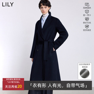 羊毛双面呢正肩大衣125420FN218 LILY毛呢外套女长款 法奢白金