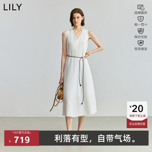 LILY秋新款醋酸混纺老钱风气质通勤白色连衣裙女125340C7507